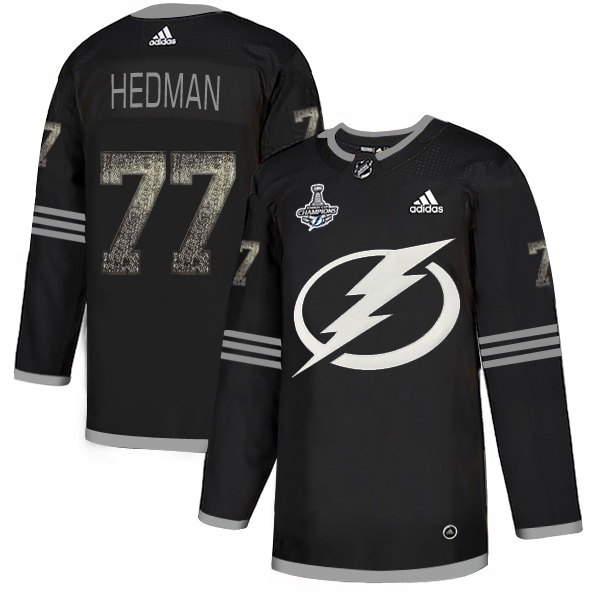 Men Adidas Tampa Bay Lightning #77 Victor Hedman Black Authentic Classic 2020 Stanley Cup Champions Stitched NHL Jersey